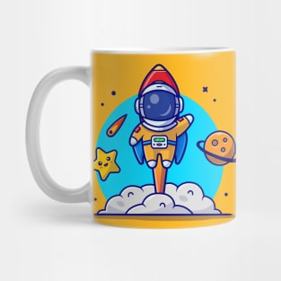 Cute Astronaut Launch with Rocket Cartoon Vector Icon Illustration Mug